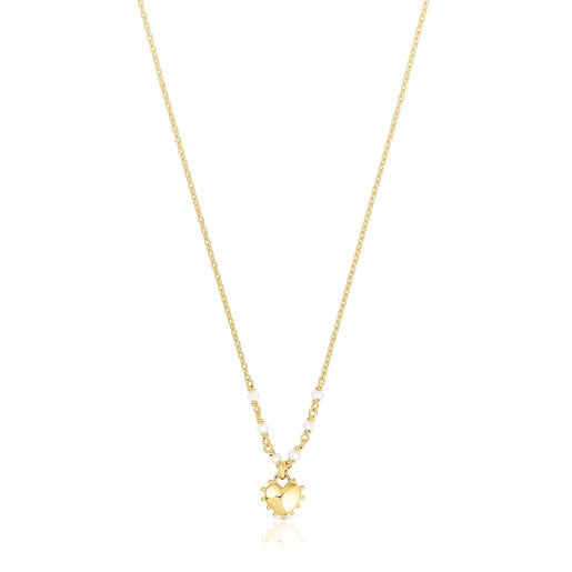 Silver vermeil heart Necklace San Valentín with cultured pearls | 