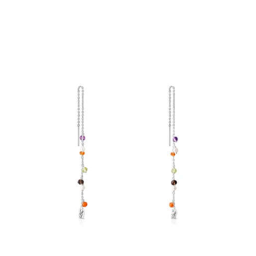 Tous Perfume Long silver Sea Vibes Earrings with gemstones pearls and