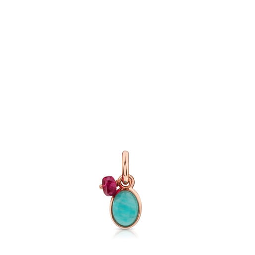 Tous Pulseras Rose Vermeil Tiny and Ruby Amazonite Pendant with Silver