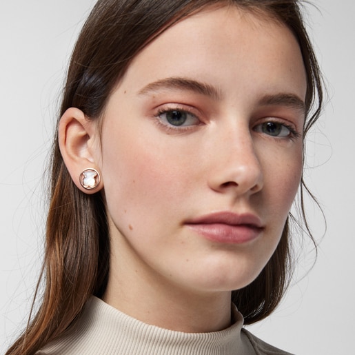 Tous Silver Camille Vermeil Earrings with Mother-of-Pearl Rose
