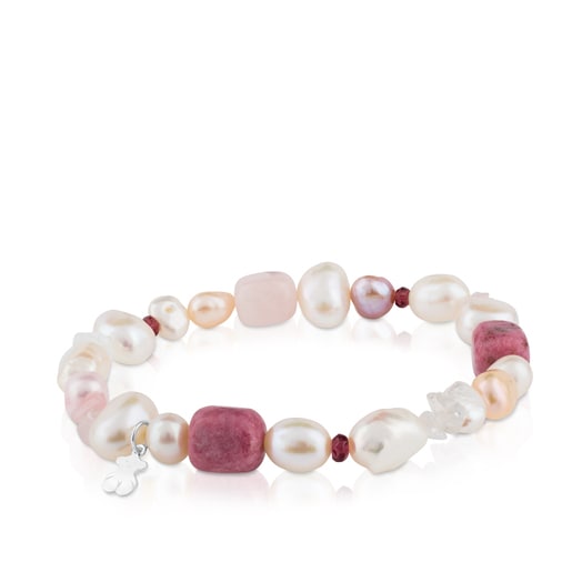 Silver TOUS Pearls Bracelet with Pearls, Garnets and Rhodonites | 