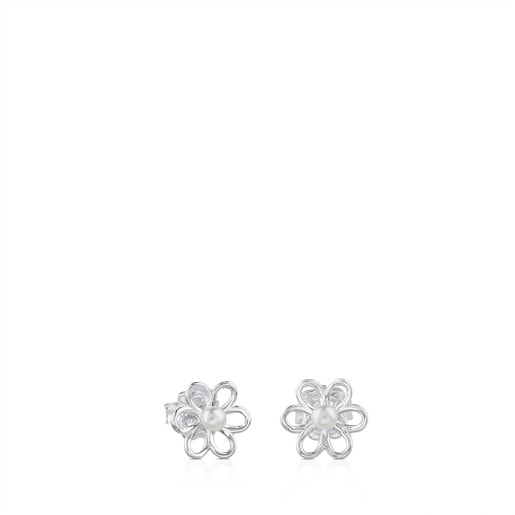 Bolsas Tous Silver and 0,35cm. pearls TOUS Earrings Maggie with Flower motif