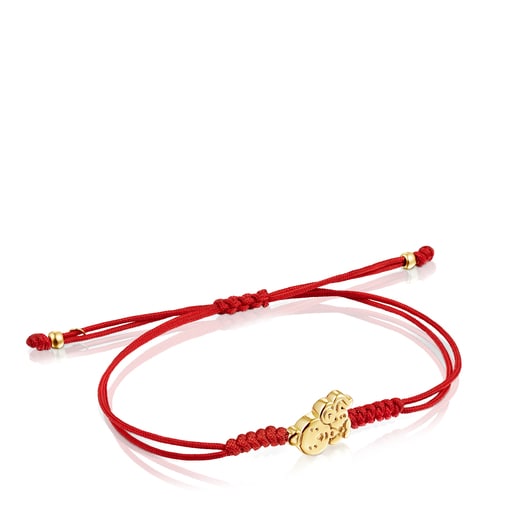Tous Bolsas Chinese Horoscope Rooster Bracelet in Gold and Red Cord