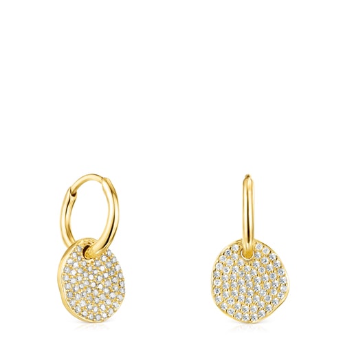 Tous Perfume Short Gold Earrings Diamonds with Nenufar