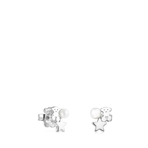 Tous Earrings Silver with Nocturne Pearl