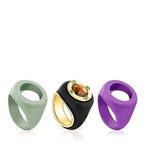 Anillos Tous Silver vermeil Virtual Garden Signet ring with set smoky quartz