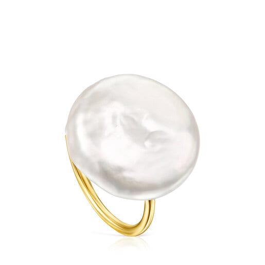 Tous Vermeil Nenufar Pearl with Silver petal Ring