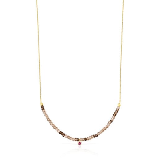 Gold TOUS Cool Joy Necklace with smoky quartz and rhodolite