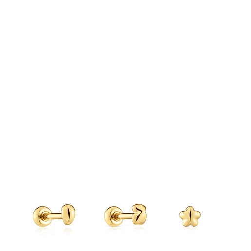 Tous Perfume Pack of Balloon Ear piercings in gold-colored IP steel