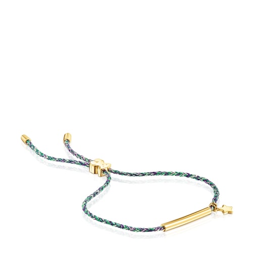 Silver Vermeil TOUS Good Vibes star Bracelet with green Cord | 