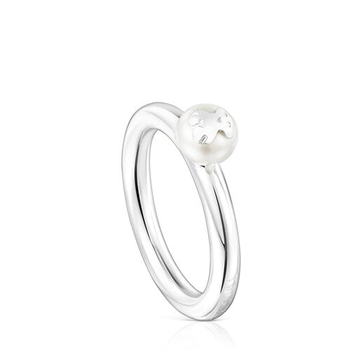 Tous TOUS Bear motif Ring Silver with Icon and Pearl