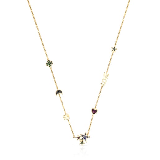 Tous Pulseras Silver Vermeil Teddy Bear with Gemstones Necklace
