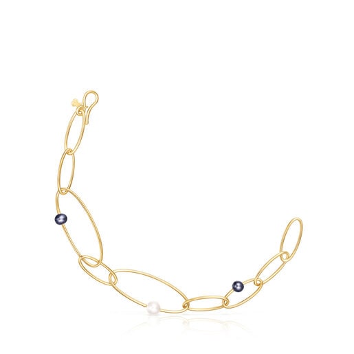Tous Bolsas Silver vermeil cultured Bracelet with Elipse pearls