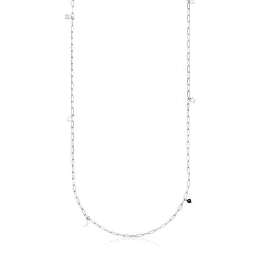 Long silver Magic Nature Necklace with pearls and onyx | 