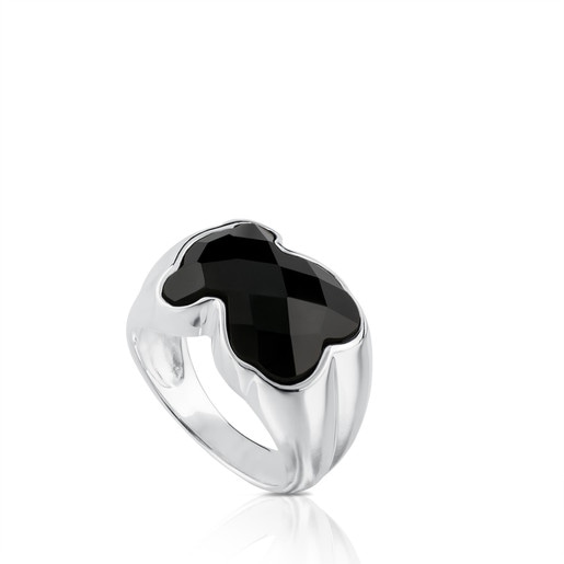 Tous Ring 1,3cm. Silver faceted with Onyx TOUS Color