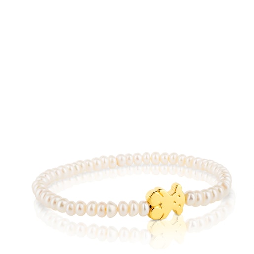 Tous Bolsas Gold Sweet Dolls Bracelet with pearls and medium Bear motif