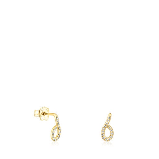 Tous Perfume Gold Bent Earrings with diamonds