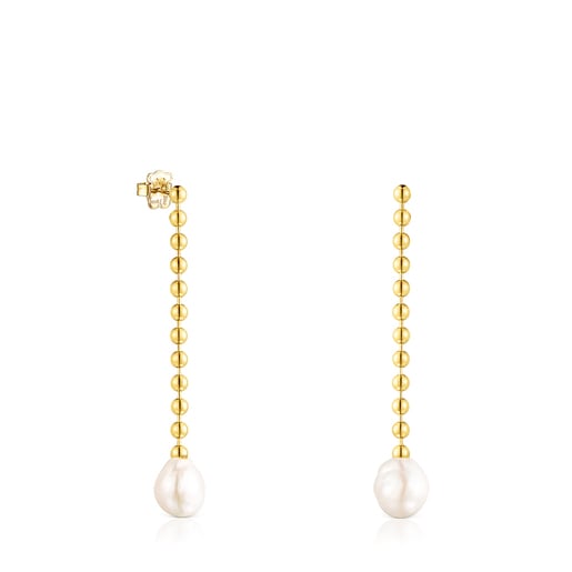 Tous Pearl Earrings Gloss Silver Vermeil with Long