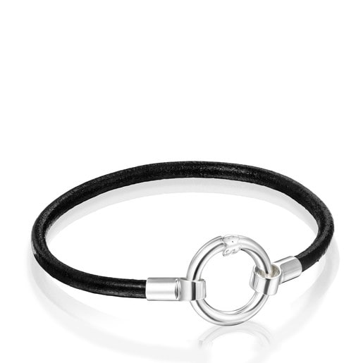 Tous Silver Bracelet Hold black in and Leather