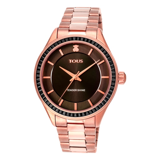 Tous Rose zirconia T-Shine with IP cubic Steel Watch