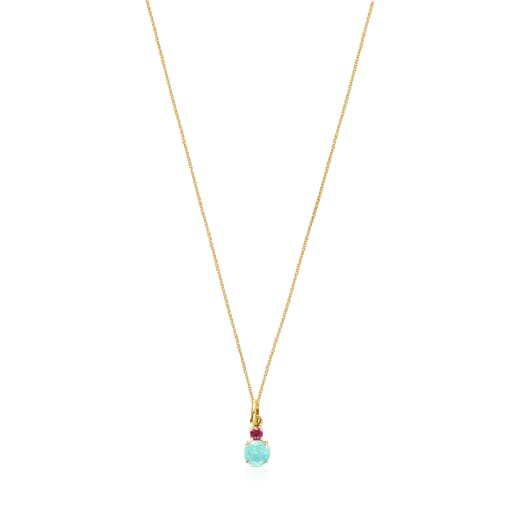 Colonia Tous Mini Ivette Necklace in Gold Amazonite with Ruby and