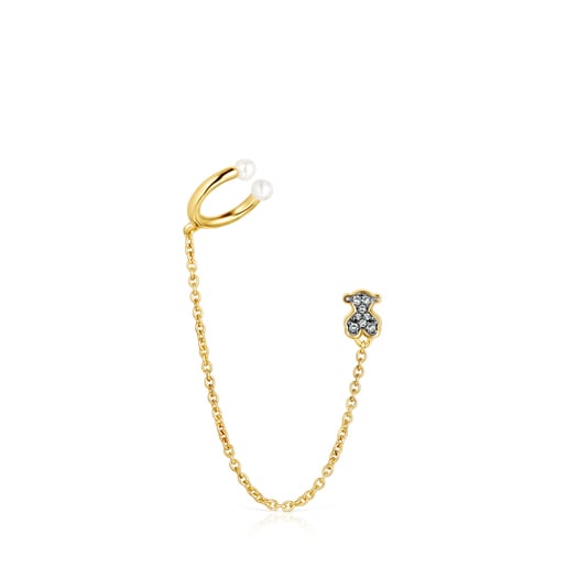 Tous Perfume Nocturne 1/2 Earring in Pearl with Vermeil Diamonds Silver and