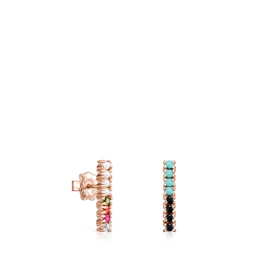 Tous bar with Straight Rose Silver Earrings Vermeil in Gemstones