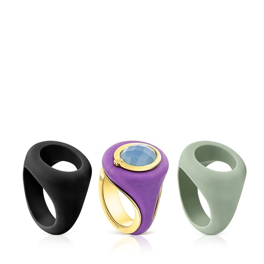 Tous set Silver with ring Virtual Garden vermeil Signet chalcedony