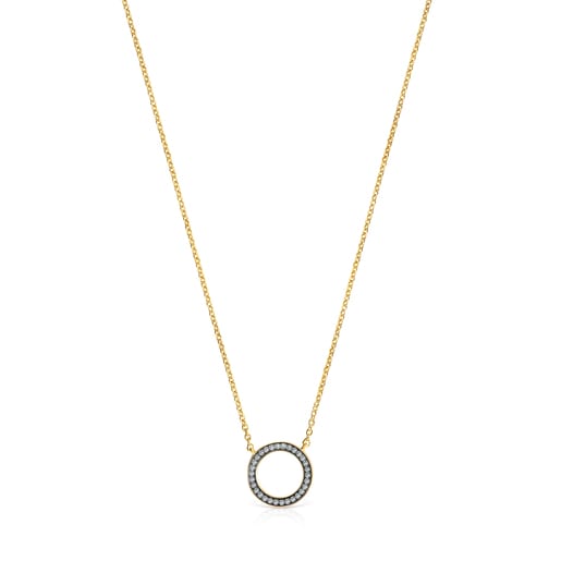 Nocturne disc Necklace in Silver Vermeil with Diamonds | 