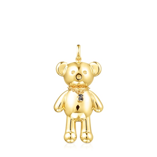 Silver Vermeil Teddy Bear necklace Pendant with Spinels