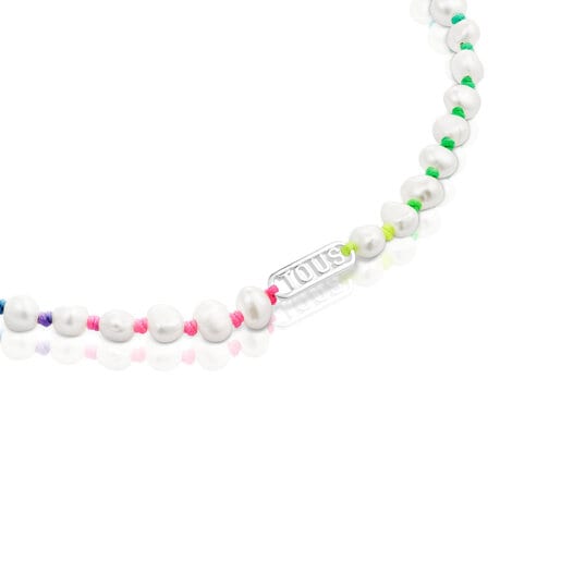 Bolsas Tous Multicolored nylon with silver Logo cultured pearls and Necklace