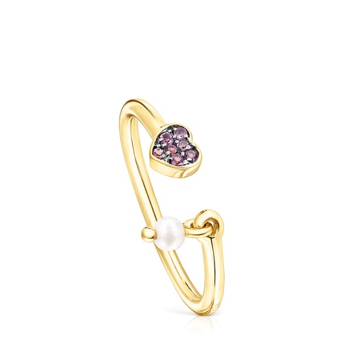 Tous New with and Motif Silver heart TOUS amethyst Ring vermeil pearl