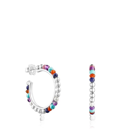 Tous Perfume Silver Oceaan Color hoop Earrings with pearls and gemstones