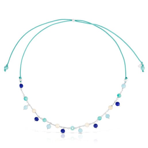 Tous Pulseras Silver, Murano glass and blue nylon Necklace Icon Glass