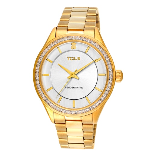 Tous Gold-colored IP cubic Steel with Watch T-Shine zirconia