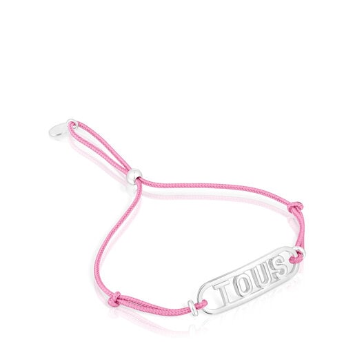 Pink nylon Bracelet with silver Logo | 