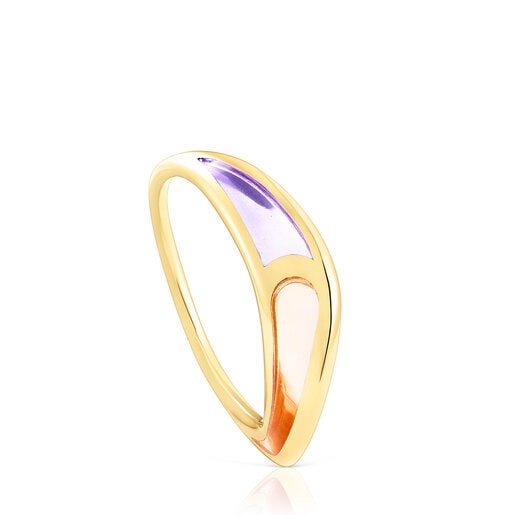 Anillos Tous Gregal ring in silver vermeil with lilac and orange enamel