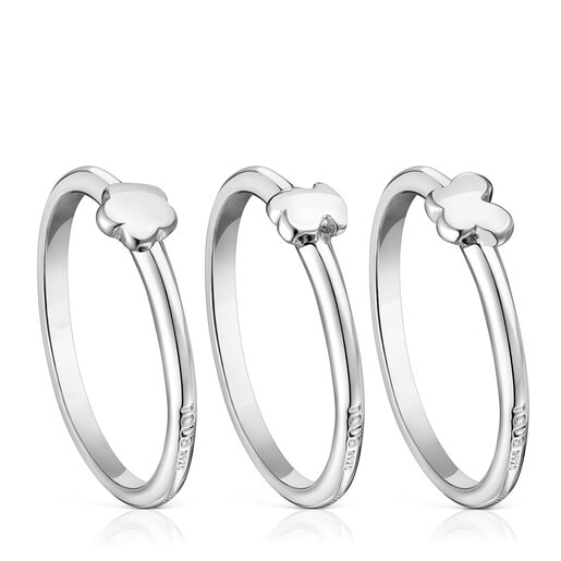 Set of three silver Bold Motif motif Rings