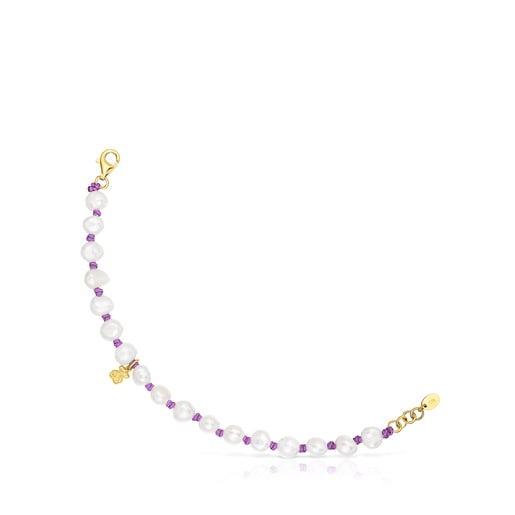 Lilac-colored nylon TOUS Joy Bits bracelet with pearls | 