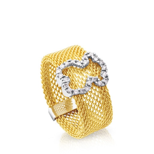 Gold Icon Mesh Ring in Gold with Diamonds | 