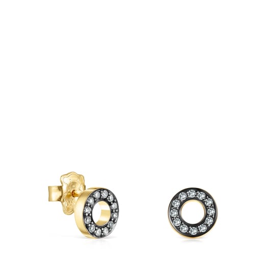 Nocturne mini-disc Earrings in Silver Vermeil with Diamonds | 