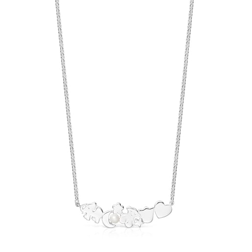 Nocturne necklace with Silver motifs with Pearl