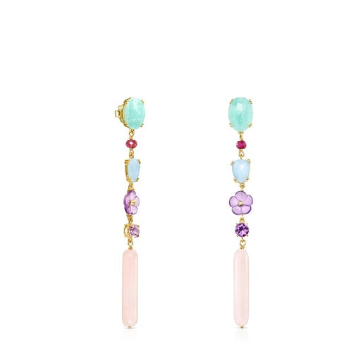 Long Vita earrings in Gold with Gemstones | 