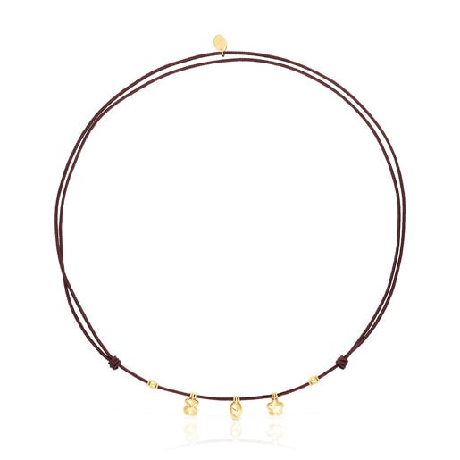 Tous Pulseras Gold and brown cord necklace Motif TOUS Balloon