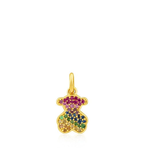 Gold Icon Gems Pendant with multicolor Sapphire Bear motif