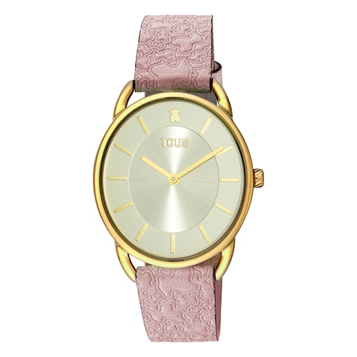 Tous Analogue watch Kaos leather with XL Dai pink Steel strap