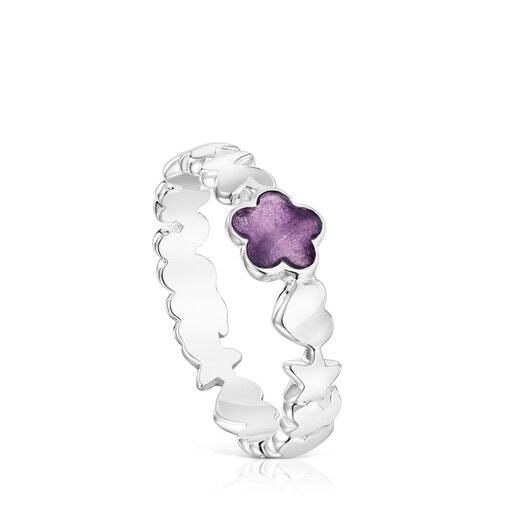 Silver Bold Motif Ring with an amethyst flower | 