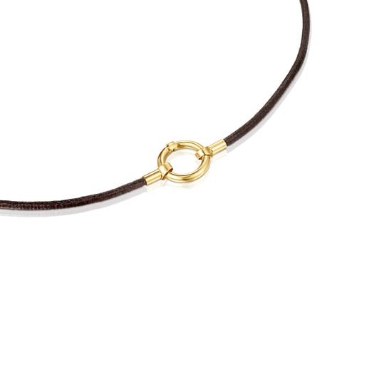 Tous Pulseras Gold and Hold brown Necklace Leather