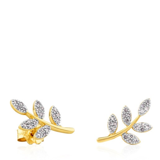 Tous motif Gem with Gold Power Earrings Diamonds Leaf