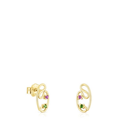 Tous Gold gemstones Tsuri earrings with